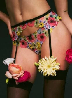 Fleur Du Mal Azalea Embroidery Garter Belt