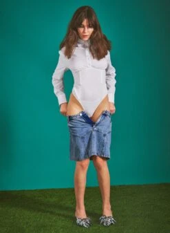 Fleur Du Mal Button Down Bodysuit -Fleur du Mal Shop Campaign Denim Garter Skirt 014 GA 250212 0120 web 38be807b 2b7c 49c7 95d2 99fe673673ba