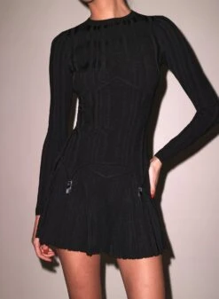 Fleur Du Mal Rib Long Sleeve Garter Top -Fleur du Mal Shop FDM 012424 10103 full