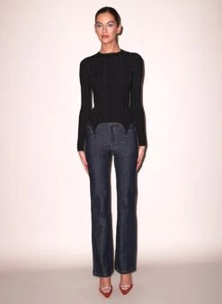 Fleur Du Mal Rib Long Sleeve Garter Top -Fleur du Mal Shop FDM 012424 10146full