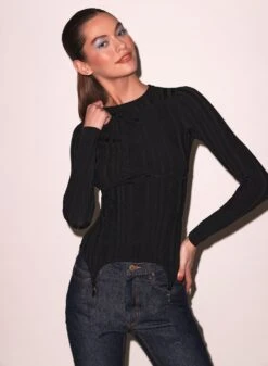 Fleur Du Mal Rib Long Sleeve Garter Top -Fleur du Mal Shop FDM 012424 10172full