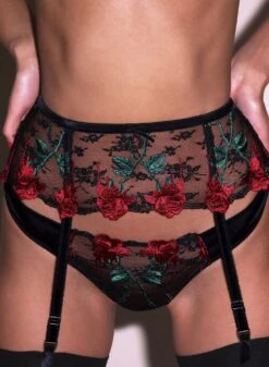 Fleur Du Mal Vampire Rose Embroidery Garter Belt