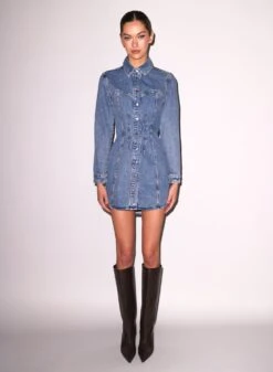 Fleur Du Mal Denim Shirt Dress -Fleur du Mal Shop FDM 041125 10514 full
