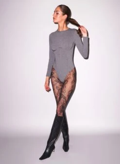 Fleur Du Mal Rose Lace Tights -Fleur du Mal Shop FDM 041125 13645 full