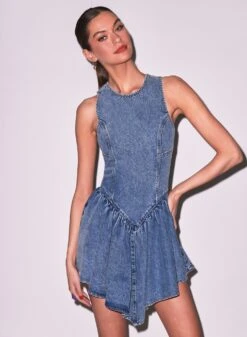 Fleur Du Mal Denim Flare Mini Dress