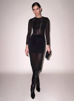 Fleur Du Mal Mesh Long Sleeve Midi Dress -Fleur du Mal Shop FDM 051624 41947 2 full