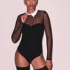 Fleur Du Mal Collared Bodysuit With Dotted Tulle -Fleur du Mal Shop FDM 112124 109801 full