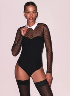 Fleur Du Mal Collared Bodysuit With Dotted Tulle