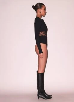 Fleur Du Mal Rib & Bouquet Lace Underbust Bodysuit -Fleur du Mal Shop FDM 112124 110237full