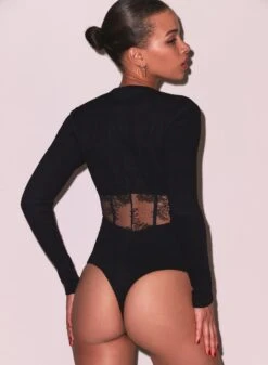 Fleur Du Mal Rib & Bouquet Lace Underbust Bodysuit -Fleur du Mal Shop FDM 112124 110267full