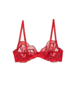 Fleur Du Mal Hendrix Embroidery Demi Bra -Fleur du Mal Shop HendrixDemiBraRougeFlat