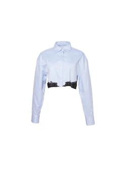 Fleur Du Mal Poplin Cropped Button Down -Fleur du Mal Shop LaceInsertPoplinCroppediceblueflat