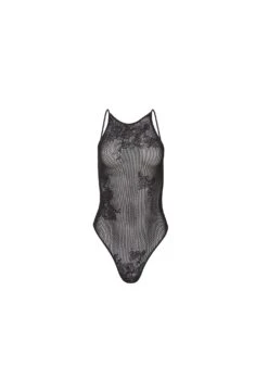 Fleur Du Mal Lace Pointelle Racer Bodysuit -Fleur du Mal Shop LacePointelleBodysuitblackflat