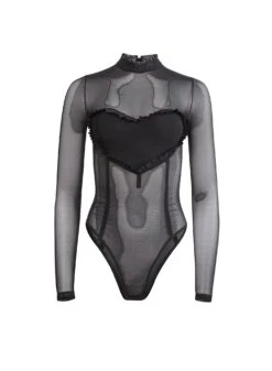 Fleur Du Mal Mesh Ruffle Heart Bodysuit -Fleur du Mal Shop MeshRuffleHeartBodysuitFlat