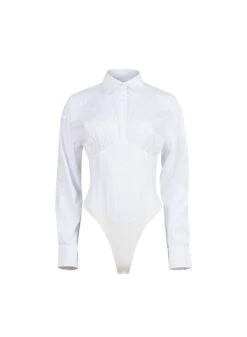 Fleur Du Mal Button Down Bodysuit -Fleur du Mal Shop Poplin Button Down Bodysuit flat