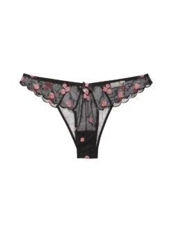 Fleur Du Mal Rose & Vine Embroidery Cheeky -Fleur du Mal Shop Rose VineCheekyBlack flat