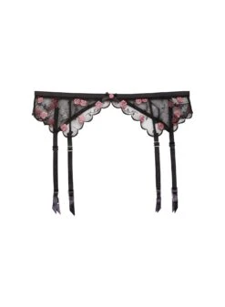 Fleur Du Mal Rose & Vine Embroidery Garter Belt -Fleur du Mal Shop Rose VineGarterBeltBlack flat