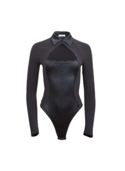 Fleur Du Mal Decollété Bodysuit -Fleur du Mal Shop StretchSatinLongSleeveBodysuitFlat