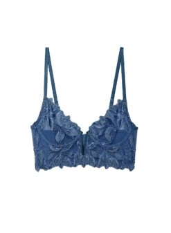 Fleur Du Mal Lily Embroidery Longline Demi Bra -Fleur du Mal Shop denimlilylonglineflat1