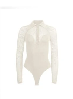 Fleur Du Mal Knit Mesh Collared Bodysuit -Fleur du Mal Shop ecru bs flat