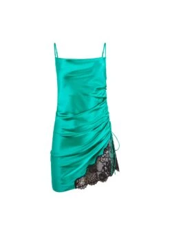 Fleur Du Mal Silk Ruched Dress -Fleur du Mal Shop emerald ruched flat