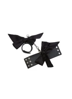 Fleur Du Mal Leather Cuffs With Silk Bows -Fleur du Mal Shop handcuffsflat2